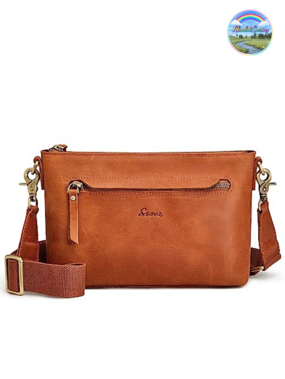 Top Grain Crazy Horse Leather Crossbody Bag Medium Wide Strap
